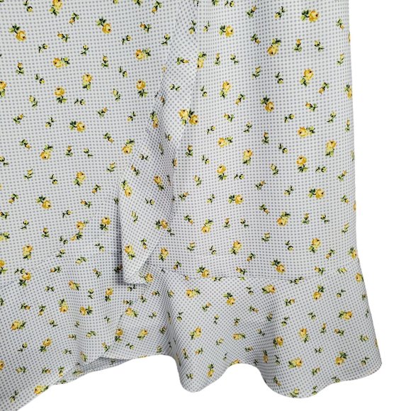 Loft Size 14 Dress Long Gingham Floral Flutter Sleeve Faux Wrap Ruffle Hem Lined - Picture 14 of 15